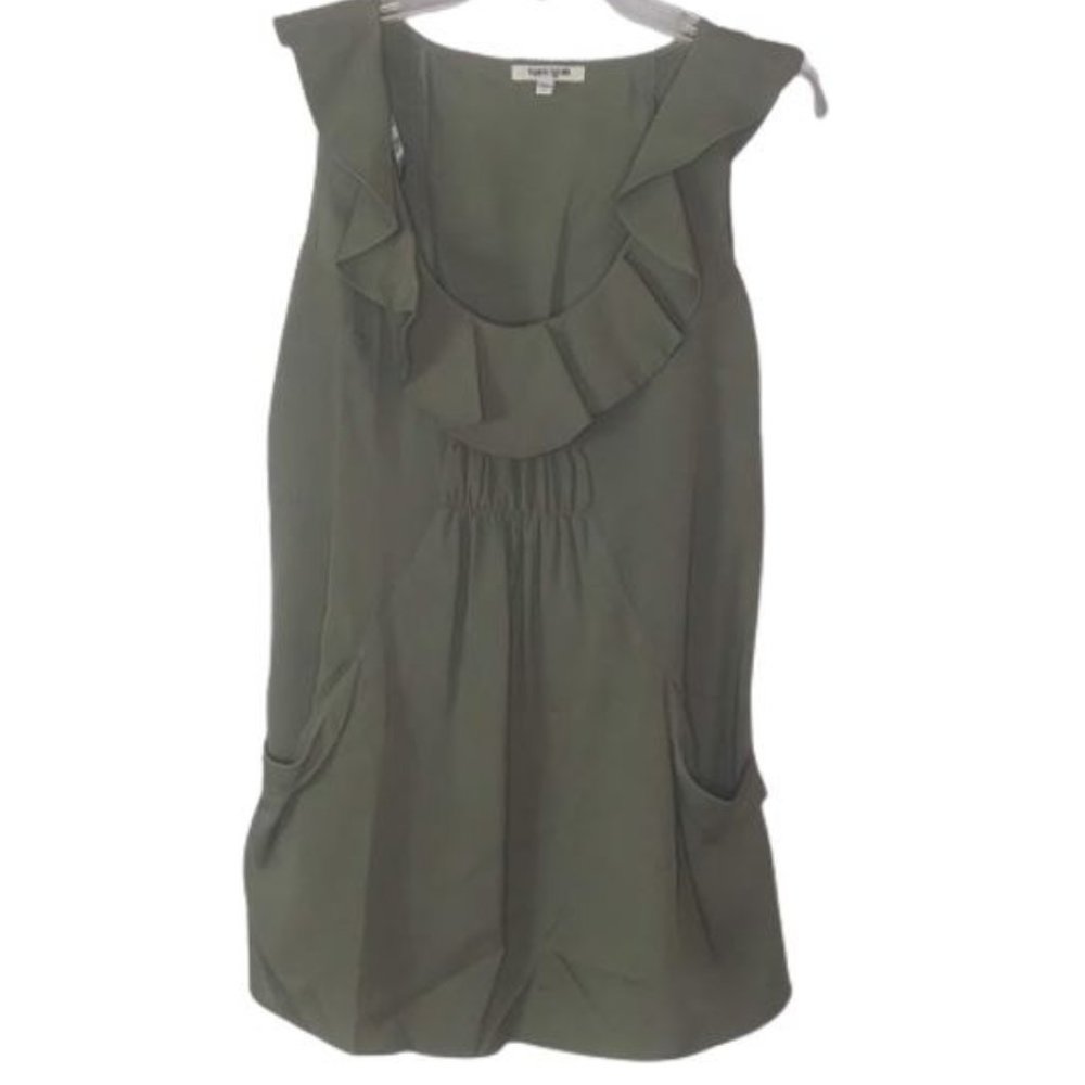 Daniel Raiin Silver Ruffled Sleeveless Smocked Tunic with Pockets